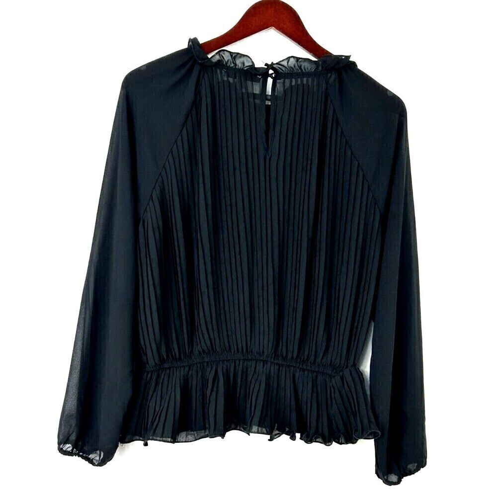 Story On Womens Size L Black Blouse Flouncy Sheer Ruffled Bohemian Flowy Top R3 - Picture 3 of 8